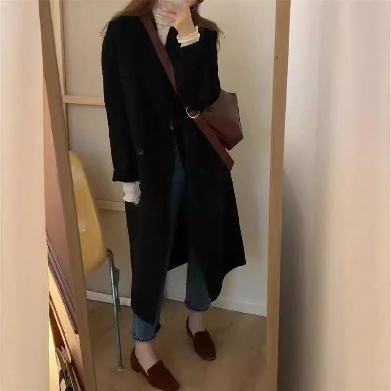 Корейский стиль Женское осенне-зимнее двухстороннее шерстяное пальто средней длины ручной работы из шерсти