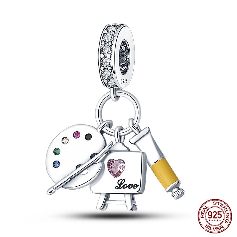 Copper Artist Brush Tools Color Palette Oil Painting Charms Beads Fit Qikaola Original Bracelets Diy Jewelry Gifts