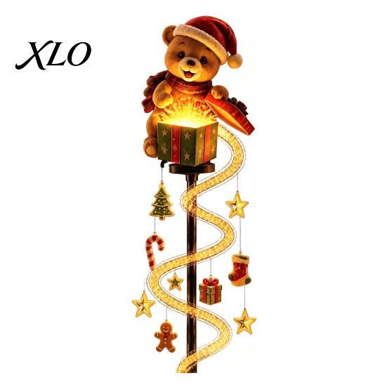 Solar Path Lights Christmas Garden Stake Light, Cute Gingerbread House/Elf Boy/Bear Outdoor Waterproof Festive Holiday Decor Pathway Lamp with Spiral