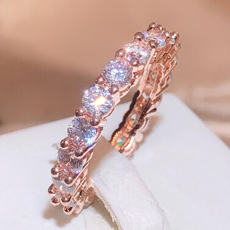 925 Stamp Fashion White Zirconia Row Diamond Ring Women Slim Rose Gold Ring Party Wedding Birthday Gift