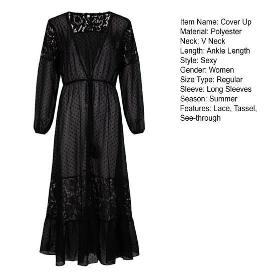 Летнее бикини, прозрачное кружевное тонкое кардиган с длинными рукавами и кисточками, солнцезащитный крем, лоскутное платье макси на шнуровке, летнее пляжное платье, женская одежда
