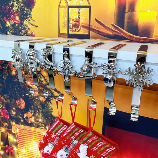 7 шт./набор Рождественские крючки для чулок Каминная полка Рождественский держатель для чулка Праздничные вешалки для чулок для подвешивания венков, украшений, подарков