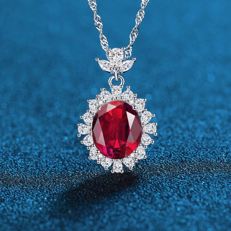 Серебряное ожерелье с драгоценным камнем S925: Синий, Желтый, Красный, Зеленый Ретро Роскошный Стиль для Женщин
