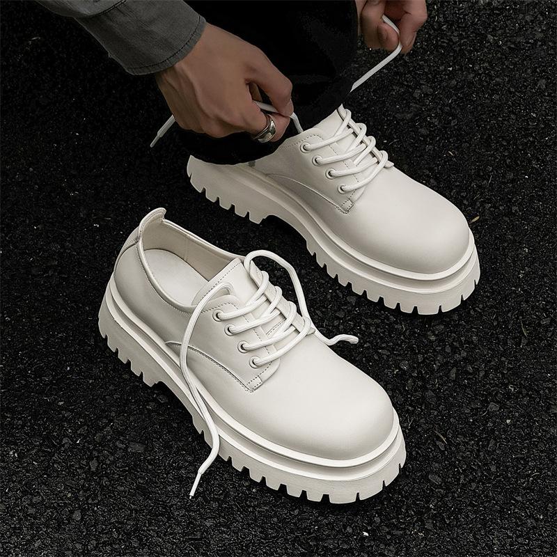 Большой размер мужские повседневные деловые офисные туфли на платформе на шнуровке из натуральной кожи дерби черные белые кроссовки мужская обувь