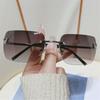 Retro Rimless Y2k Sunglasses For Women Rhinestone Butterfly Rectangle Sun Glasses Vintage Shades Travel Beach Eyewear