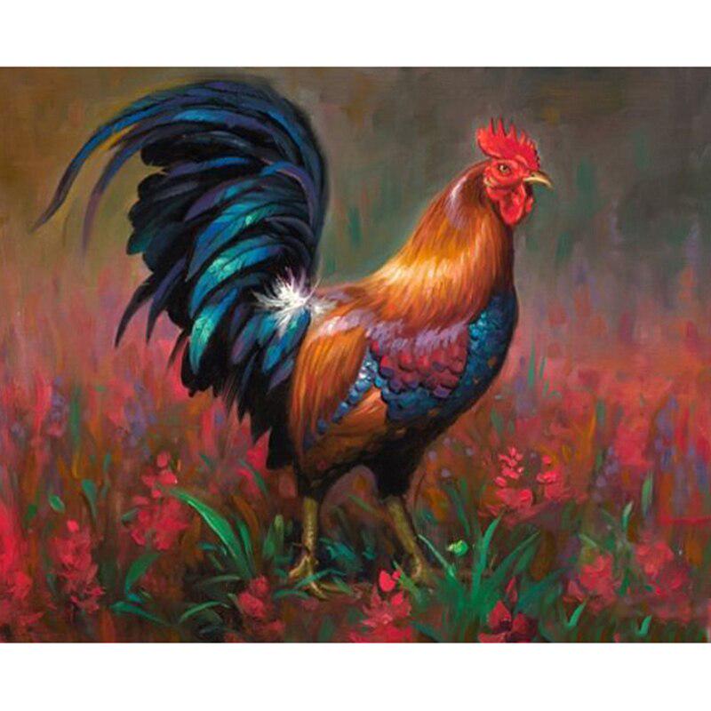 Полный круглый дрель Алмазная картина Цветок Петух Rhinestone Вышивка Крестом