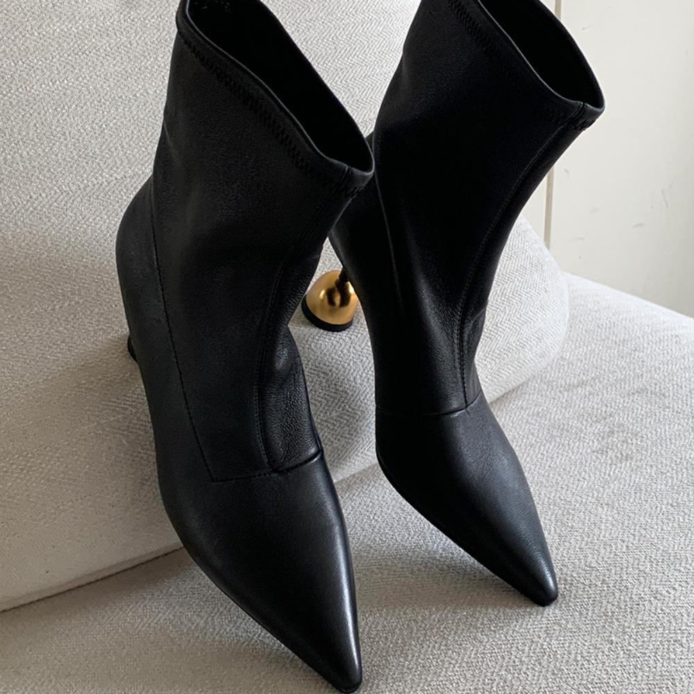 Woman Ankle Boots Strange Style Heel Black Modern Boot Pointed Toe 6.5cm High Heels Soft Leather Woman Trend Shoes