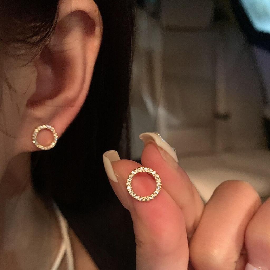 Silver needle zircon circle earrings niche personality simple high-end stud earrings small fashion temperament earrings women