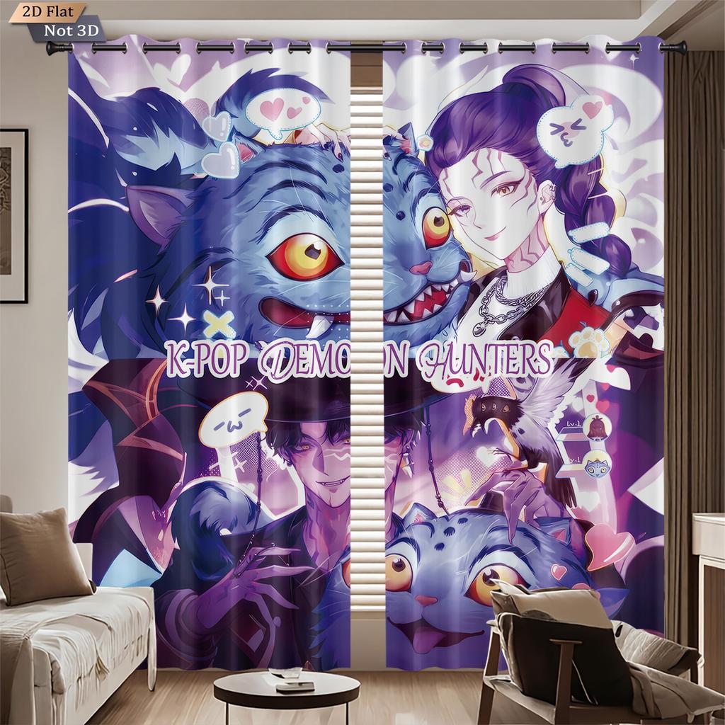 2pcs K-Pop Demon Hunters print blackout curtains multiple size living room bedroom insulation decoration machine washable