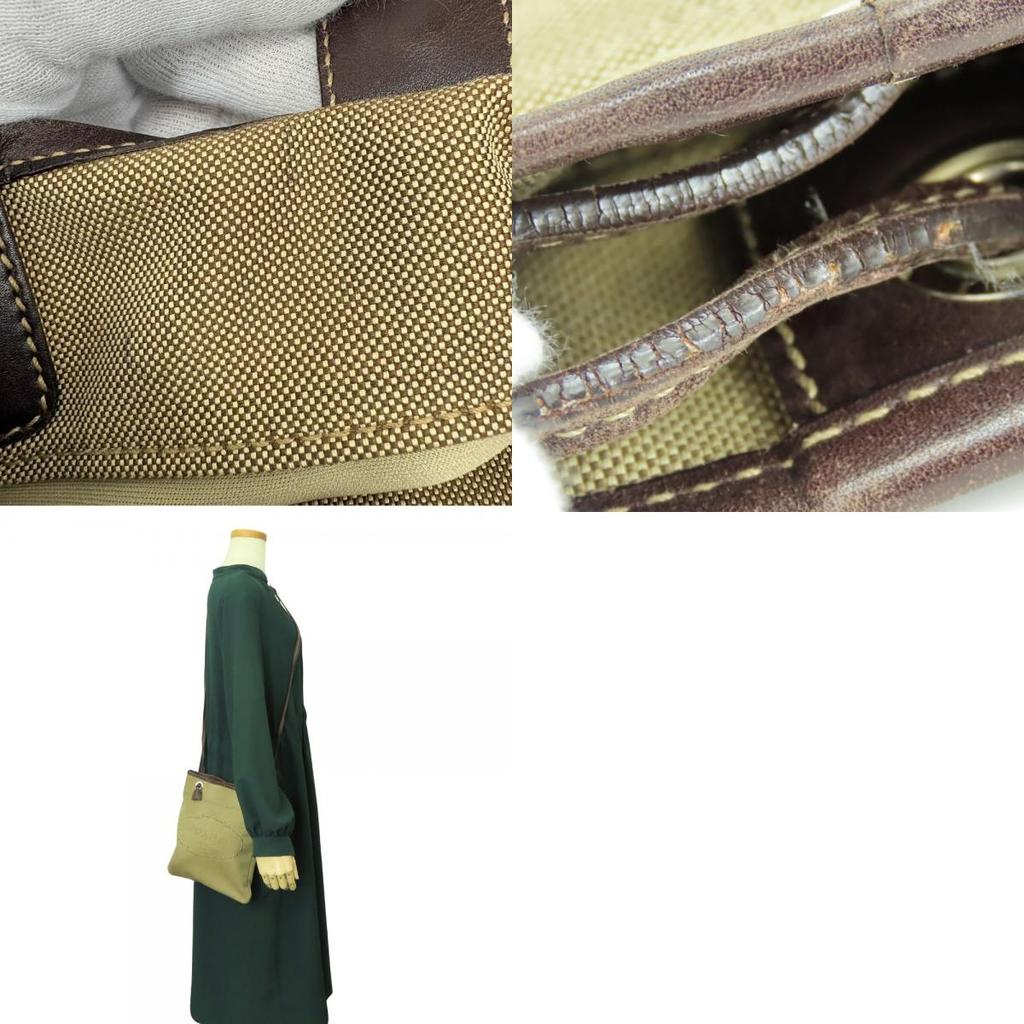 Used PRADA Shoulder Bag canvas/leather beige Brown Logo jacquard