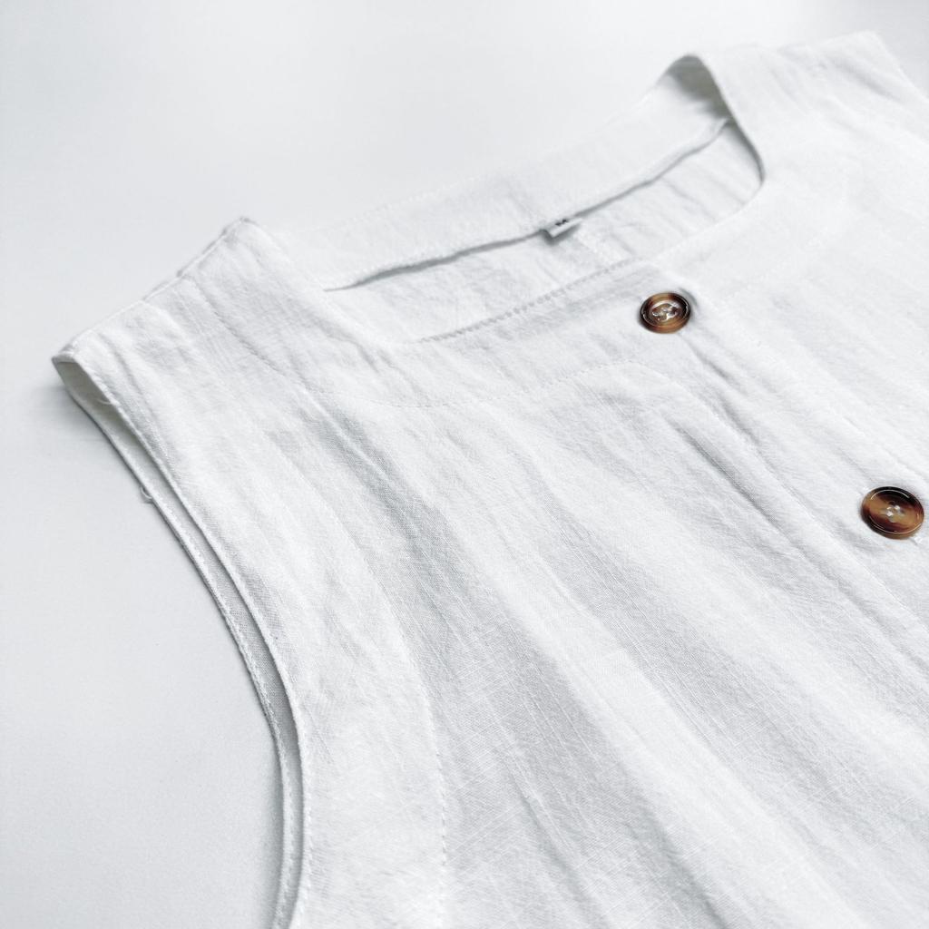 New French Style Lazy Casual Pure Cotton Square Neck Sleeveless Vest and Skirt Set for Women