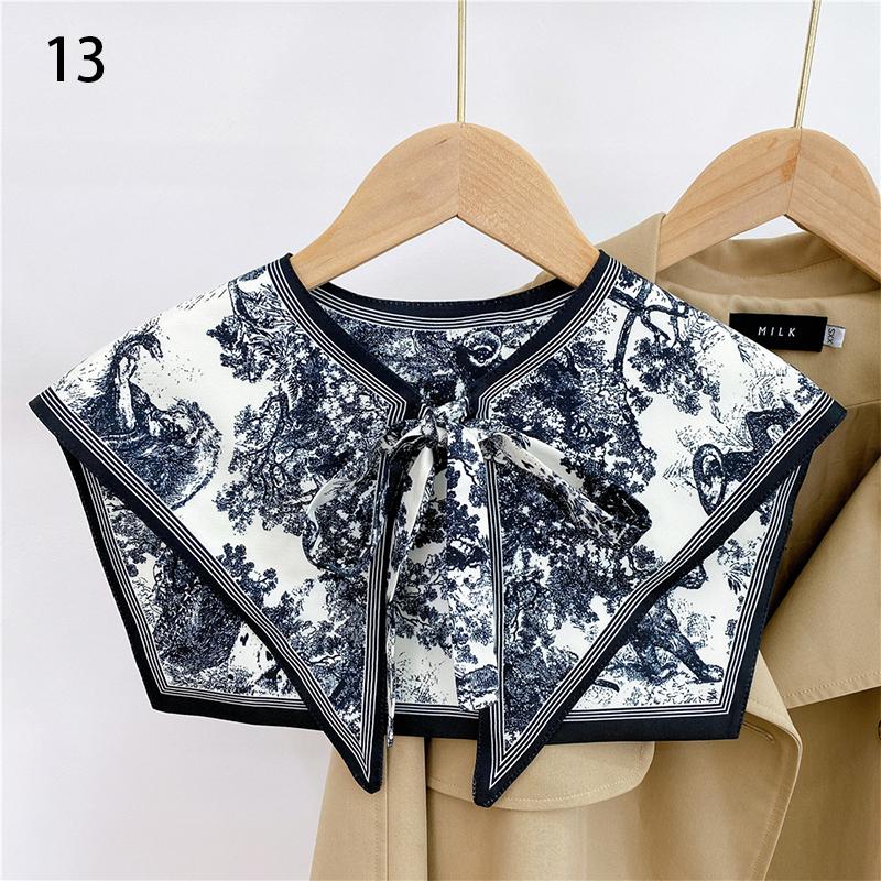 Front Tie Fake Collar For Women Vintage Print Detachable Collars Houndstooth Letter Fake Collar Shawl Wrap Scarf Neckwear Cape