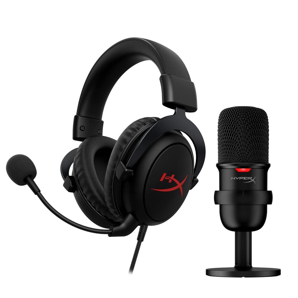 HYPERX Игровой стартовый пакет включает в себя HyperX Cloud Core Gaming DTS Spatial Audio и USB-микрофон HyperX SoloCast HBNDL0001 — гарнитура, наушникиX