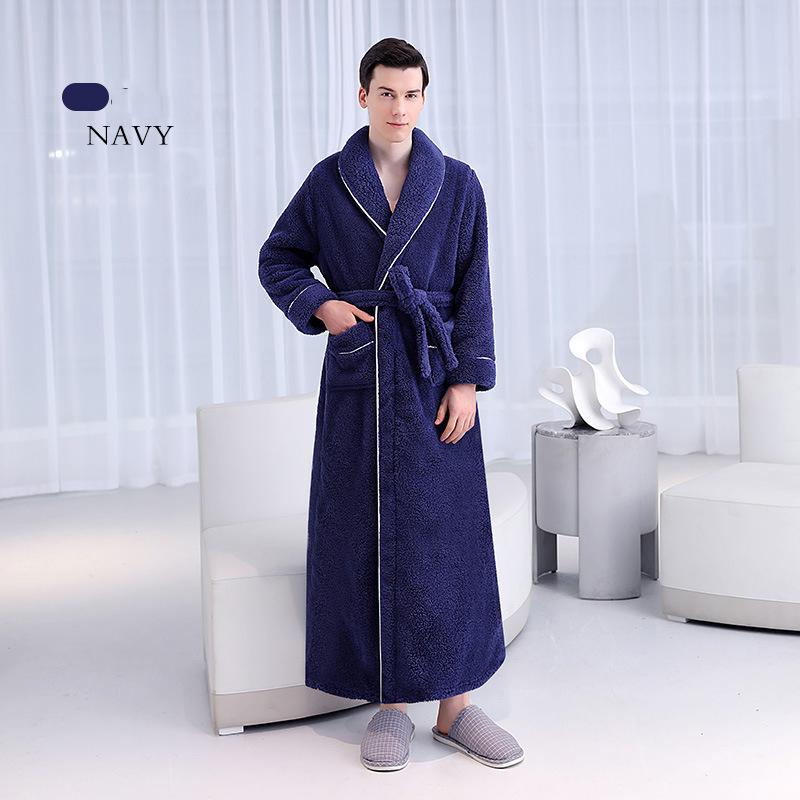 Халат для отдыха Простой утолщенный и удлиненный банный халат из хлопка и фланели «Шу» для пар, увеличенный размер, удобный и элегантный плюшевый банный халат