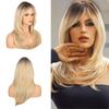 Natural Ladies Long Straight Synthetic Wigs With Dark Roots Ombre Blonde Brown Heat Resistant Hair for Women Daily Party Cosplay