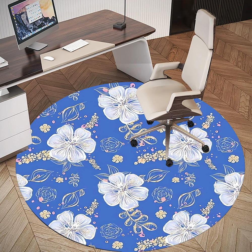 1pc Floral Pattern Round Chair mat Area Rug - Non-Slip, Floor Mat for Office, Bedroom, home decor Christmas Gift p0811199