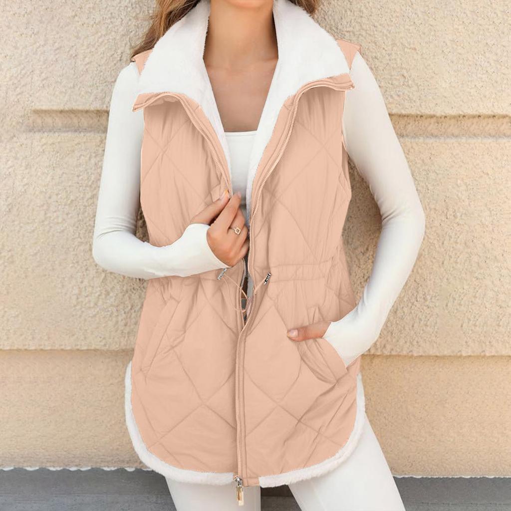Women's Long Vest Plain Sleeveless Winter Vest Outwear Jacket Lightweight Warm Coat Outerwear