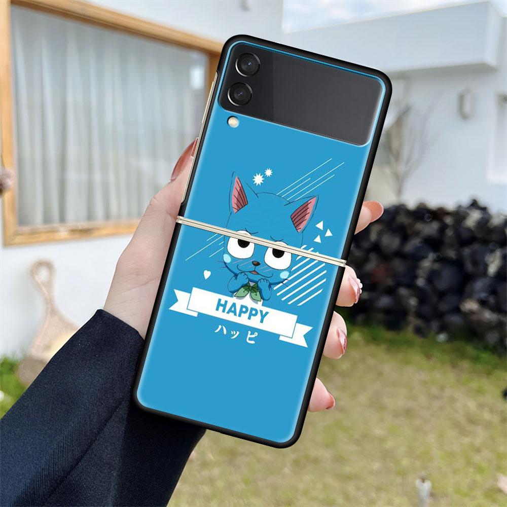 Роскошный чехол для Samsung Galaxy Z Flip 4 3 5G, черный ПК, жесткие чехлы для телефонов, модная задняя крышка ZFlip Funda FAIRY TAIL, аниме Shell Sac