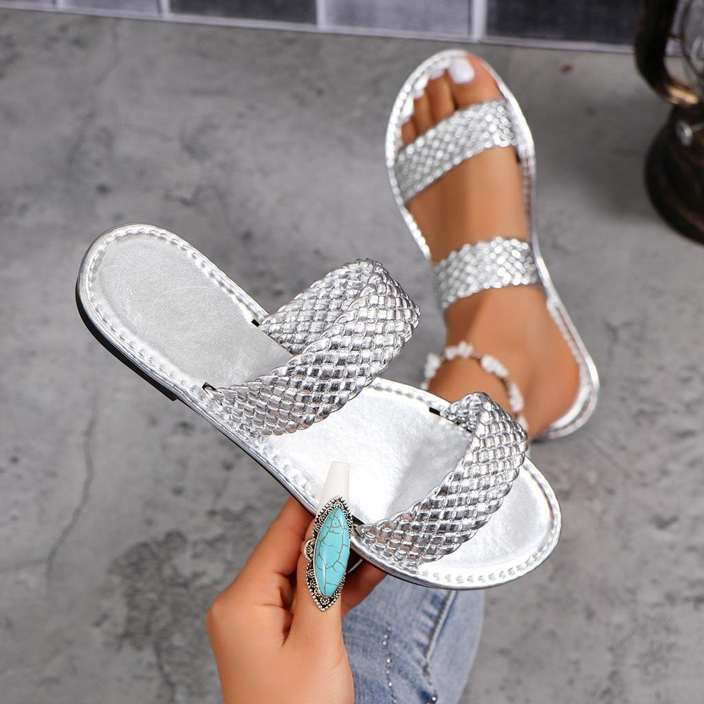 Fashion Women Slippers Large Size Flat Bottom Sandals Summer Simple Woven Outdoor Beach Slippers Comfortable Slip-On Shoes Slides Women