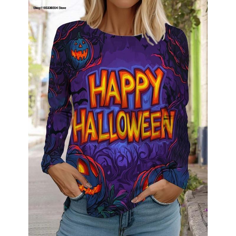 Halloween Long Sleeved Pumpkin Autumn Long Sleeve T-Shirt Autumn Casual Tops For Women Clothing Tops