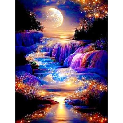DIY Алмазная картина Пейзаж Водопад Полная Алмазная мозаика Луна Настенное украшение Ручная работа Подарочный набор для творчества