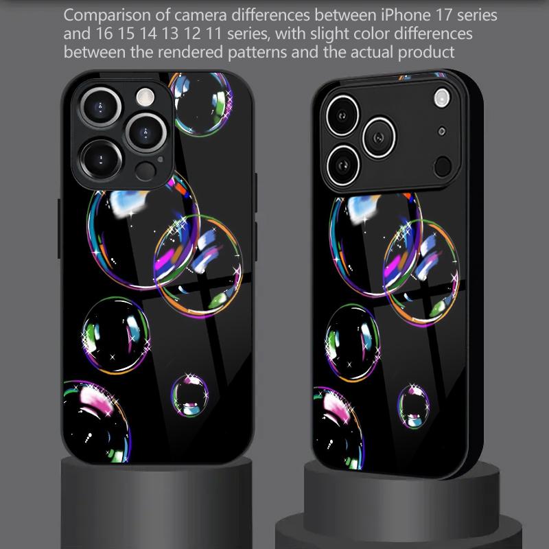 Красочный чехол для телефона с узором из пузырей 2D для iPhone 17 16 15 14 13 12 11 X XR XS Max Pro 8 plus - Стеклянная защитная крышка