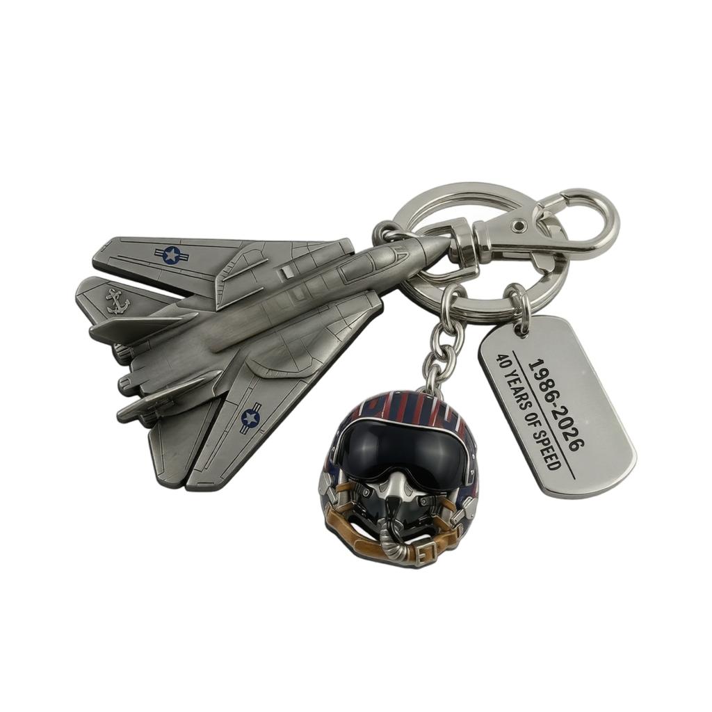 Metal Fighter Jet and Pilot Helmet Keychain Set with Commemorative Tag Durable Alloy Material for Collectors and Aviation Enthusiasts