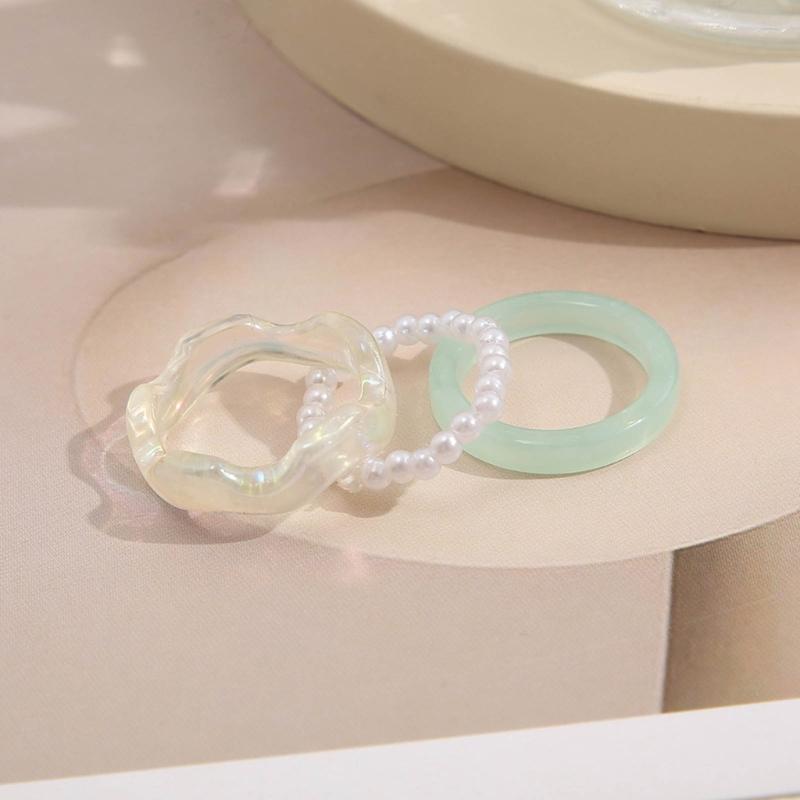 3 шт. Минималистичные кольца из смолы для пальцев, эластичные кольца с бусинами, штабелируемые, модные кольца-заявления, ювелирные изделия для женщин и девушек-подростков
