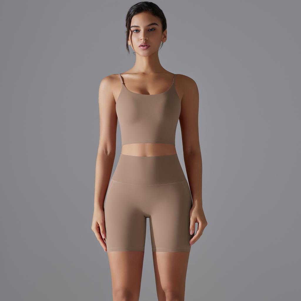 Auroth Женский спортивный комплект для йоги без рукавов Тренировочные костюмы для спортзала Бюстгальтер с открытой спиной Шорты Push Up Спортивная одежда для фитнеса