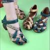 New Summer Top Cowhide Printing Spell Color Trend Sandals Open Toe Genuine Leather Sandals Thick Heel Women Sandal Shoes