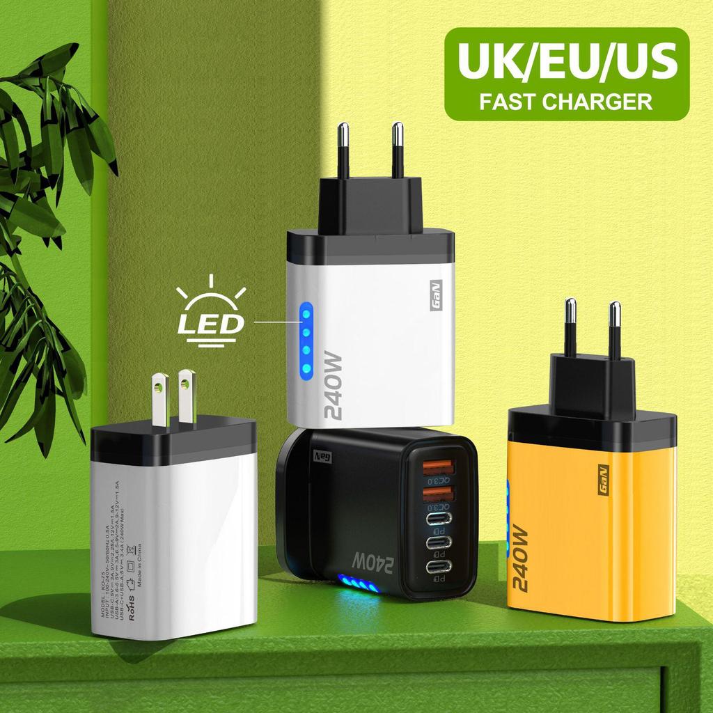 240W Multi-Port Charger: 3 PD + 2 USB Ports, Fast Charging for Apple & Huawei Phones