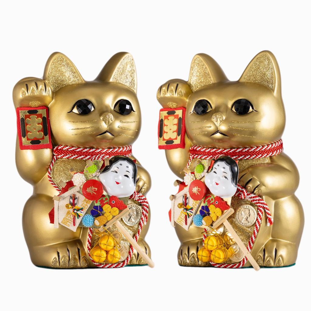 Счастливый кот Ацуме, правая рука, счастливый кот, манеки, счастливый фэн-шуй, украшение, коробка для пожертвований, золото (L-SIZE Золотой) Поднятый/Керамический_Lucky (fa_L