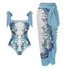 New Double-sided AB Version One-piece Swimsuit Women's Conservative Vacation Swimsuit Chiffon Print Wrap Skirt Suit