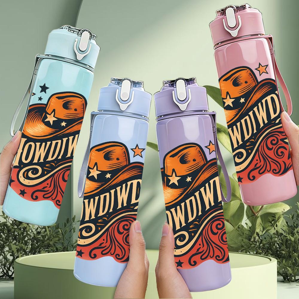 1PC Cowboy Skull Western Theme Print 750ml Color Plastic Sports Water Bottle Leakproof Flip Straw Lid Suitable for Sports Office Home Use