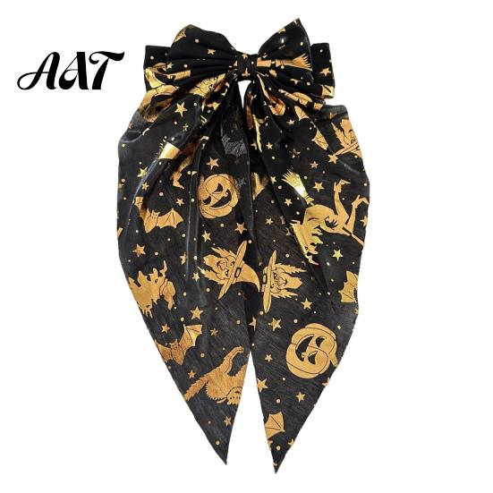 Decorative Bow Hairpins Halloween Silky Satin Hair Bows, Big Ribbon Clips, Oversized Bat Accessories Long Tail Barrettes, Cute for Women Girls