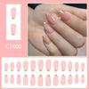 24Pc Middle Length Glitters Fake Nail Gold Trim French Tips Press On Nail Pink Blush Design ABS Constructions