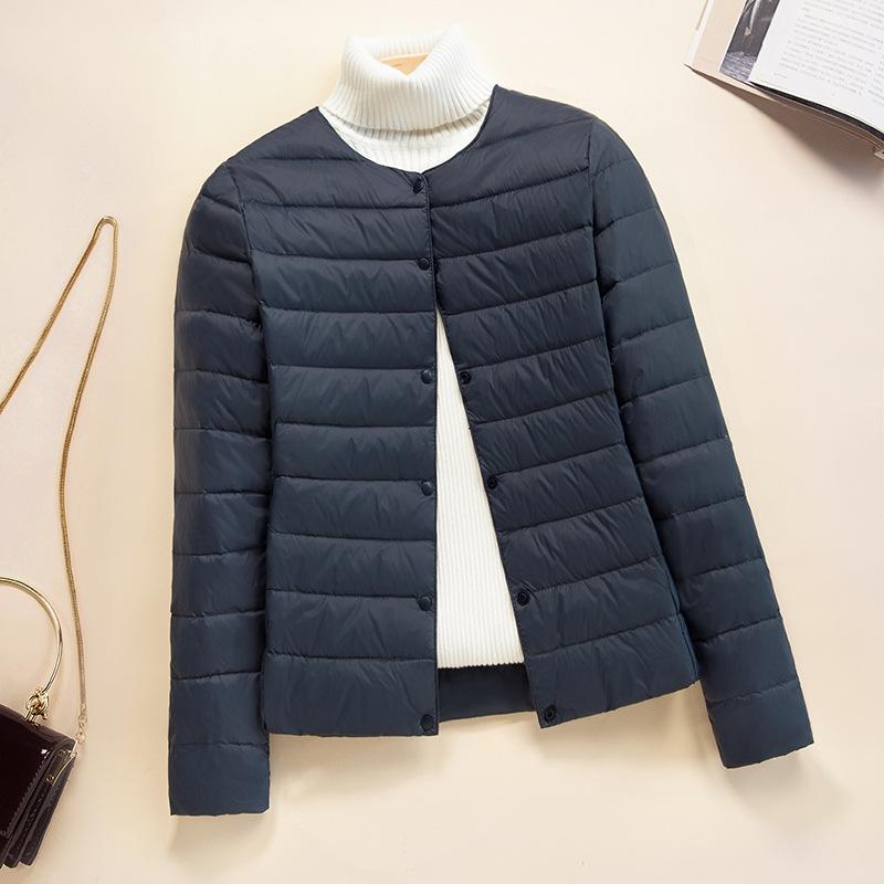 Women Autumn Winter O-Neck Long Sleeve Button Solid Color All Match Slim White Duck Down Coat M-4XL