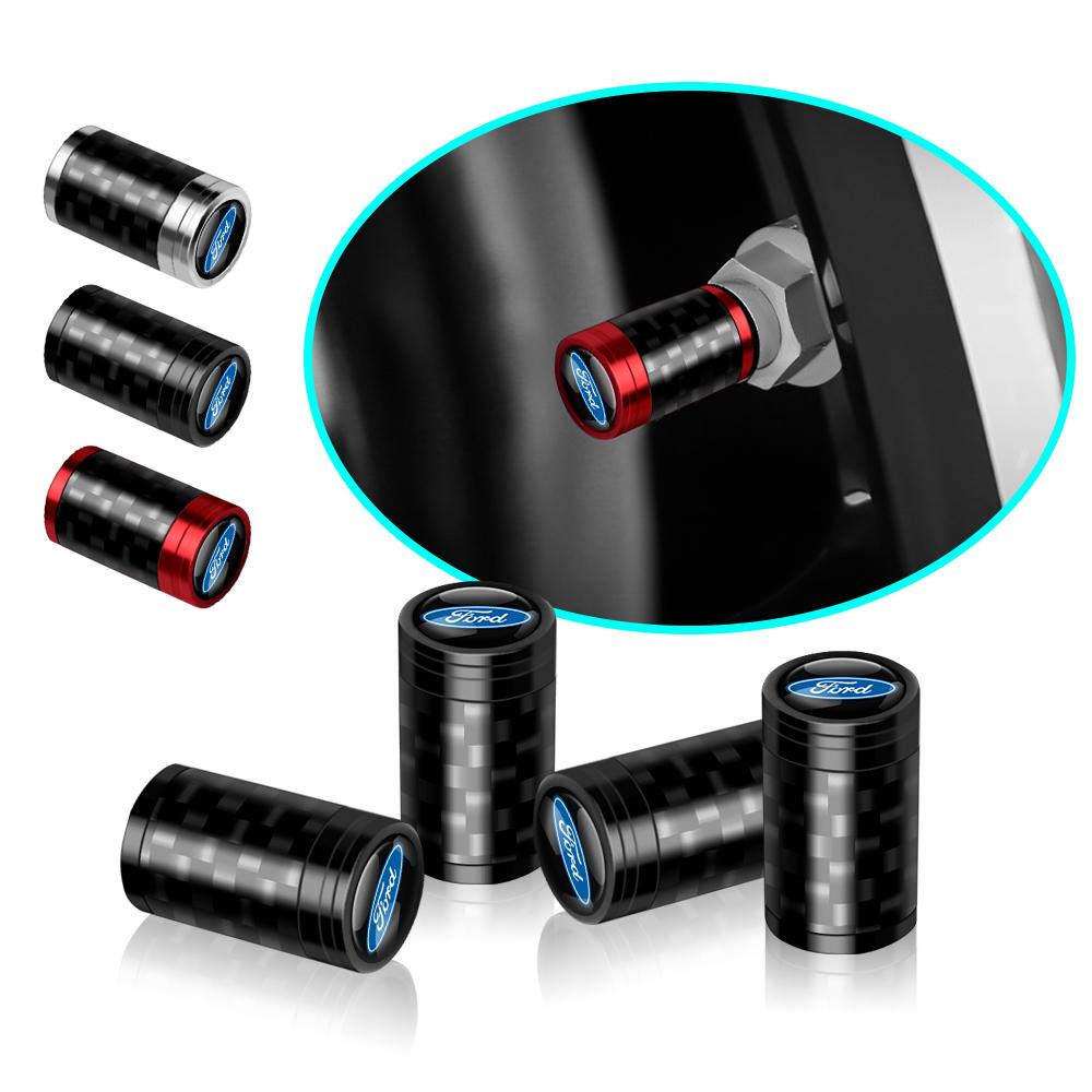 TVEI7 4Pcs Carbon Fiber Car Wheel Tire Valve Stem Air Cap Auto Decoration For Ford Fiesta Focus 2 Mk3 Mondeo Mk4 Ranger Kuga Mustang