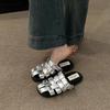 Office Slippers, Women Wear A Slip-on Summer 2024 New Baotou Black, Silver Woven Semi-drag Casual Sandals, Women's Shoes
