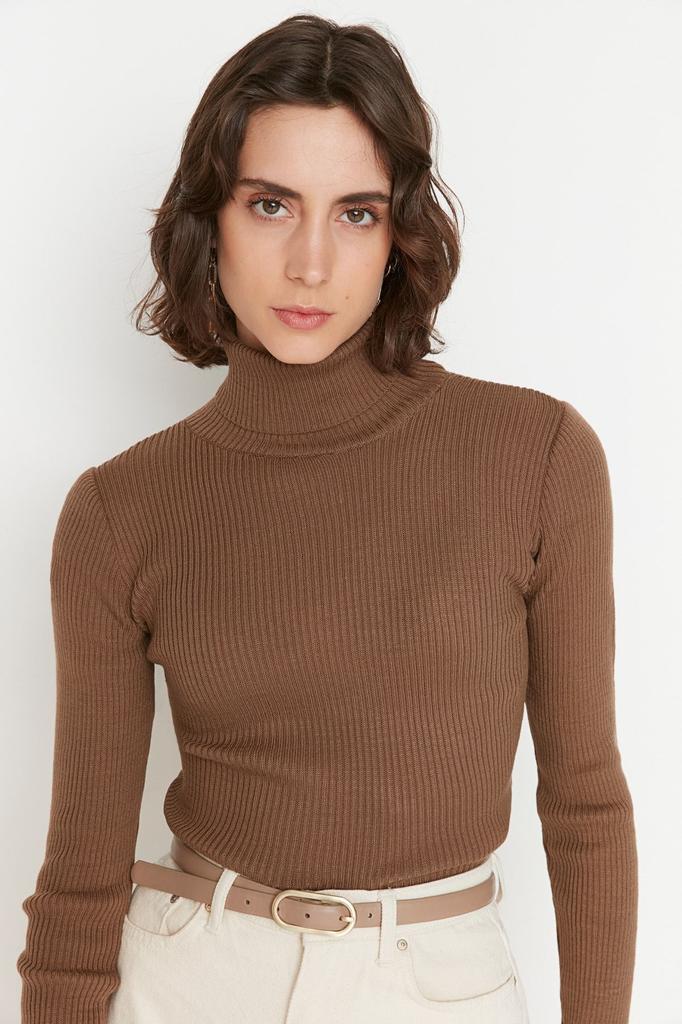 Women's Elegance Style Sweater Green Basic Turtleneck Knitwear Sweater