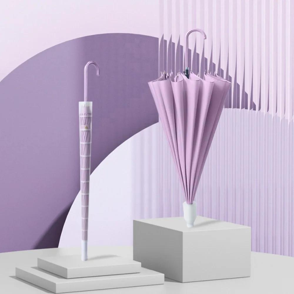 Водонепроницаемый зонт с 16 спицами, креативный зонт с изогнутой ручкой и прямым стержнем, зонт с маленькой свежей женской ручкой, однотонный зонт