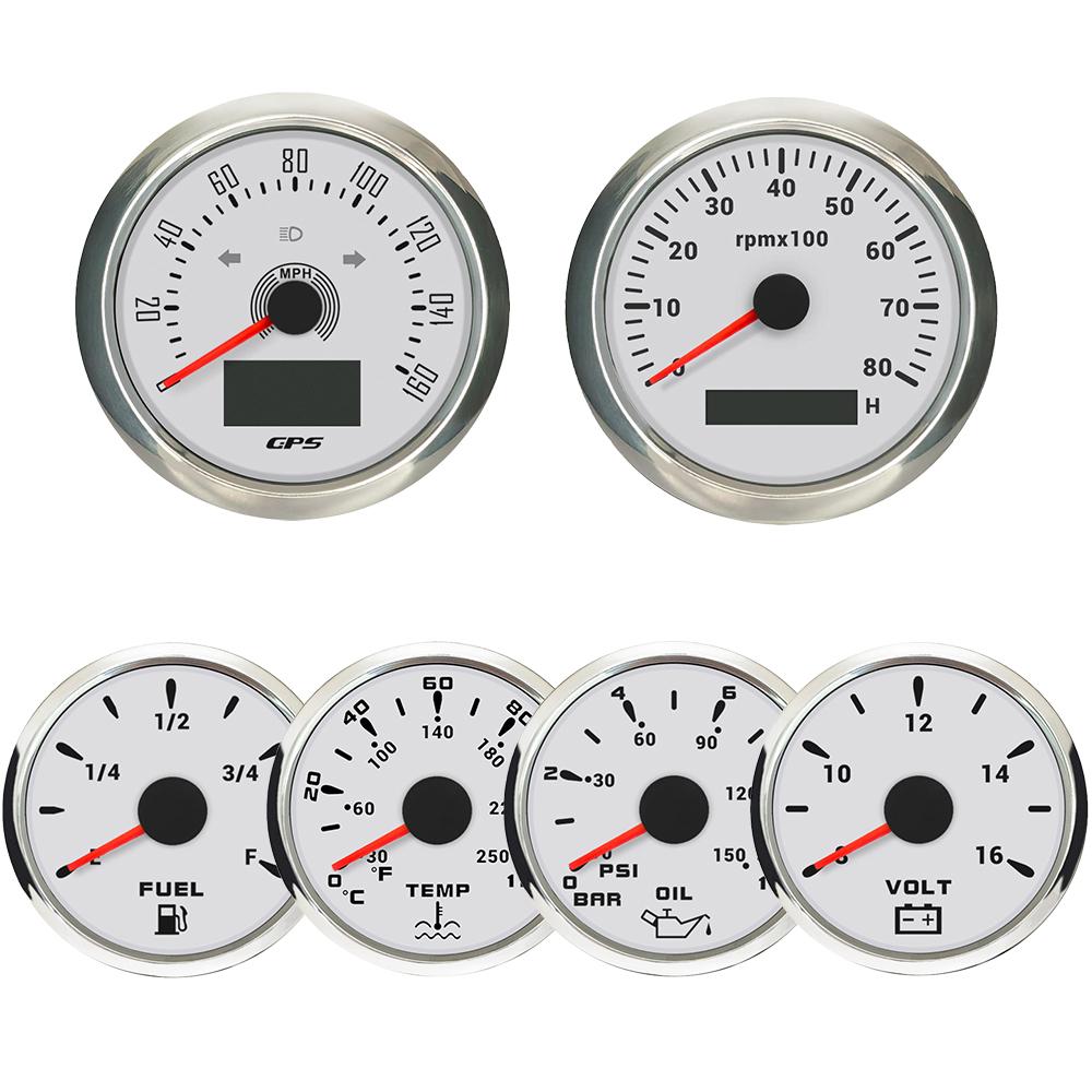 RHAXEL GPS Speedometer 160MPH 200KM/H Tachometer 8000RPM Fuel Level Water Temp. 0-120℃ Oil Pressure 0-10Bar 0-150Psi Voltmeter