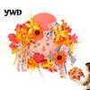 Decorative Harvest Party Supplies Artificial Autumn Scarecrow Wreath for Front Door, 15.7 Inch Sunflower Maple Leaf Indoor Outdoor Seasonal