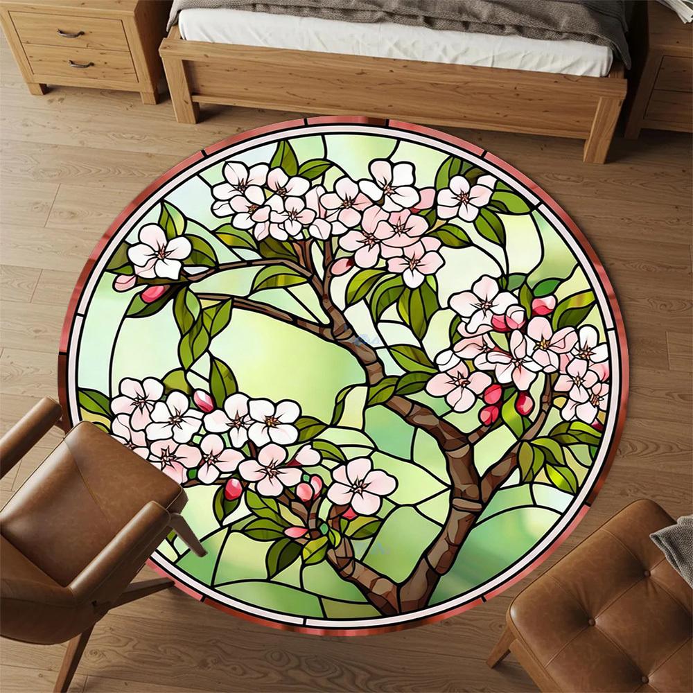 1pc Cherry Blossom Round Chair mat office Area Rug - Non-Slip, Floor Mat for Office, Bedroom, Ideal home decor gift c0112011