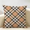 Classic Brown Plaid Cushion Cover Natural Linen Organic Fabric Double-Sided Printing Breathable Perfect For Home Decor