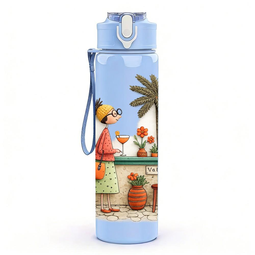 1PC Kid Girl Kitchen Table Scene Print 750ml Color Plastic Sports Water Bottle Leakproof Flip Straw Lid Suitable for Sports Office Home Use
