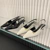 Spring 2025 New Thin Pointed Head Thin Heel Bag Head Sandals Metal Buckle Patent Leather High Heel Shallow Mouth Women's Shoes