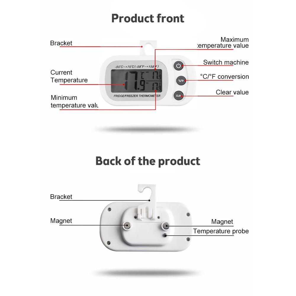 Термометр для холодильника с крючком, влагозащищенный, для холодильника, морозильника, электрический цифровой термометр, монитор температуры, ЖК-дисплей