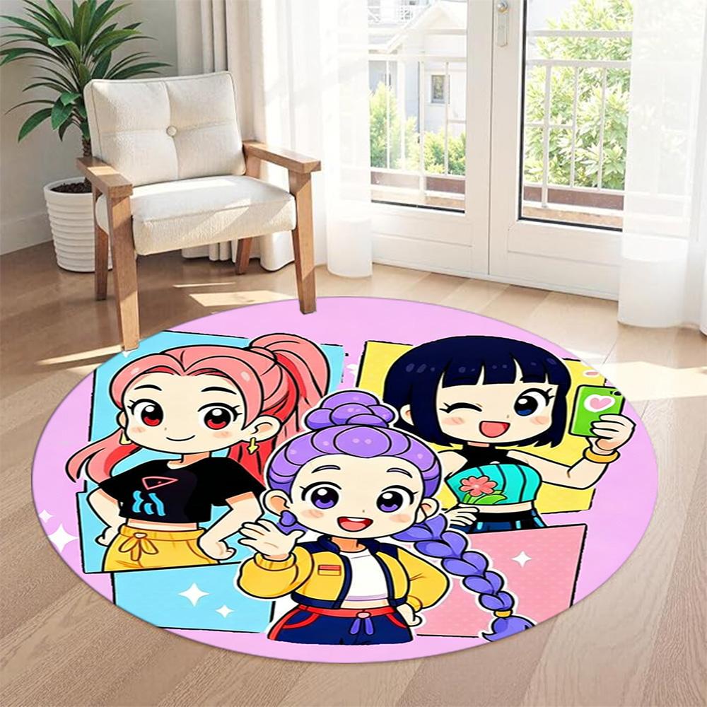 Kpop Round Office Rug Perfect for Entryway Dormitory Outdoor Kitchen Antislip Round Carpet Anime Office Decor Birthday Christmas Gift