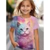 Funny Girls' T-Shirts Summer Short Sleeved Top Cartoon Animals Cat 3d Print Girls' Clothing Casual T-Shirts